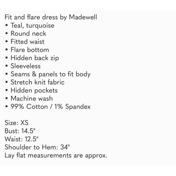 MADEWELL | keynote ponte sleeveless turquoise dress XS - Picture 3 of 13
